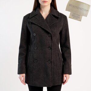 Vintage Y2K WORTHINGTON Wool Blend Pea Coat Large Gray 2000s Double Breasted